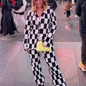 Long Sleeve Plissé Set in Checkerboard